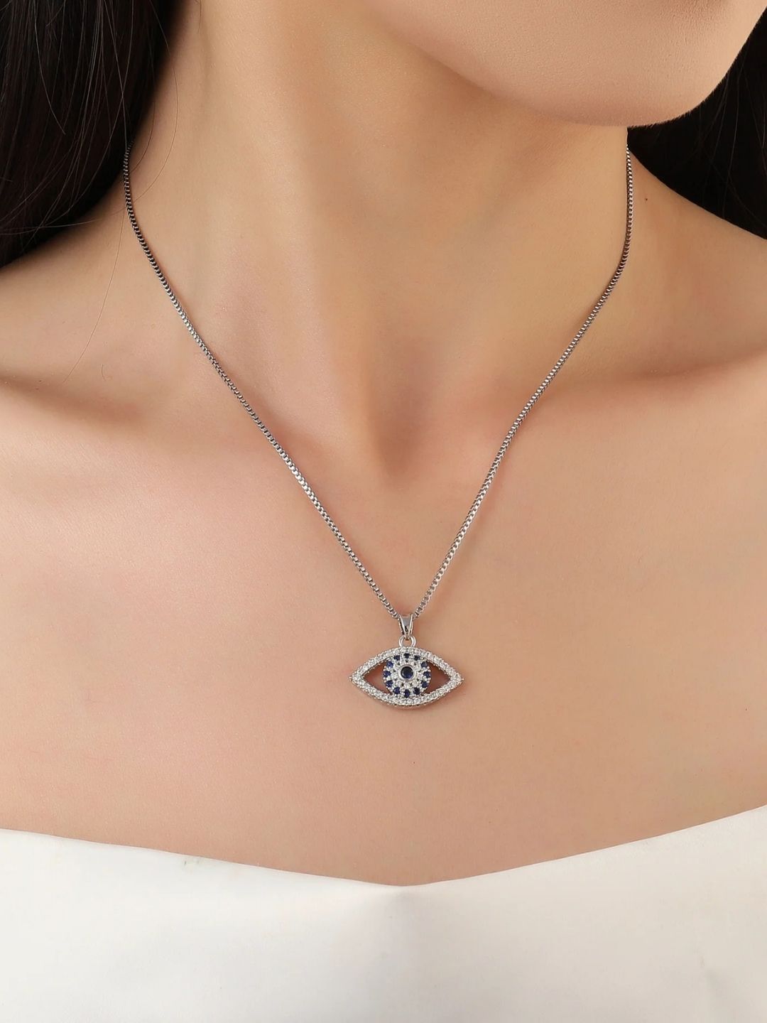 SALTY Set Of 2 Stones-Studded Evil-Eye & Butterfly Pendant With Chain