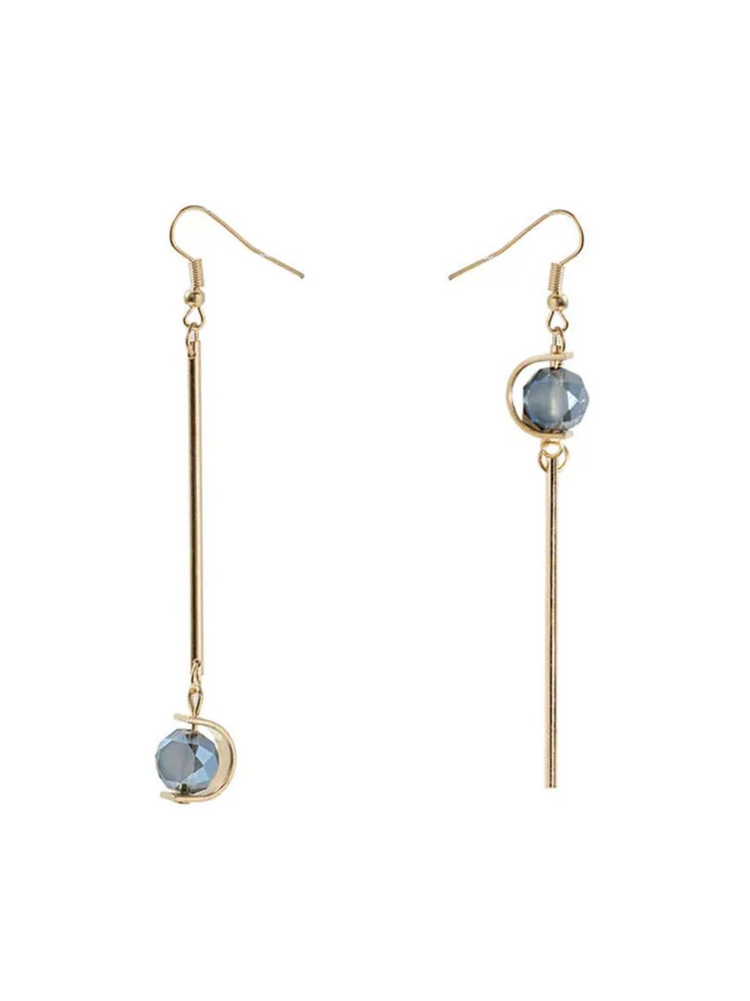 SALTY Pack of 2 Women Double C Shape Asymmetric Blue Stone Grey Stone Drop Earrings