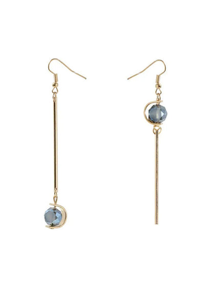 SALTY Pack of 2 Women Double C Shape Asymmetric Blue Stone Grey Stone Drop Earrings