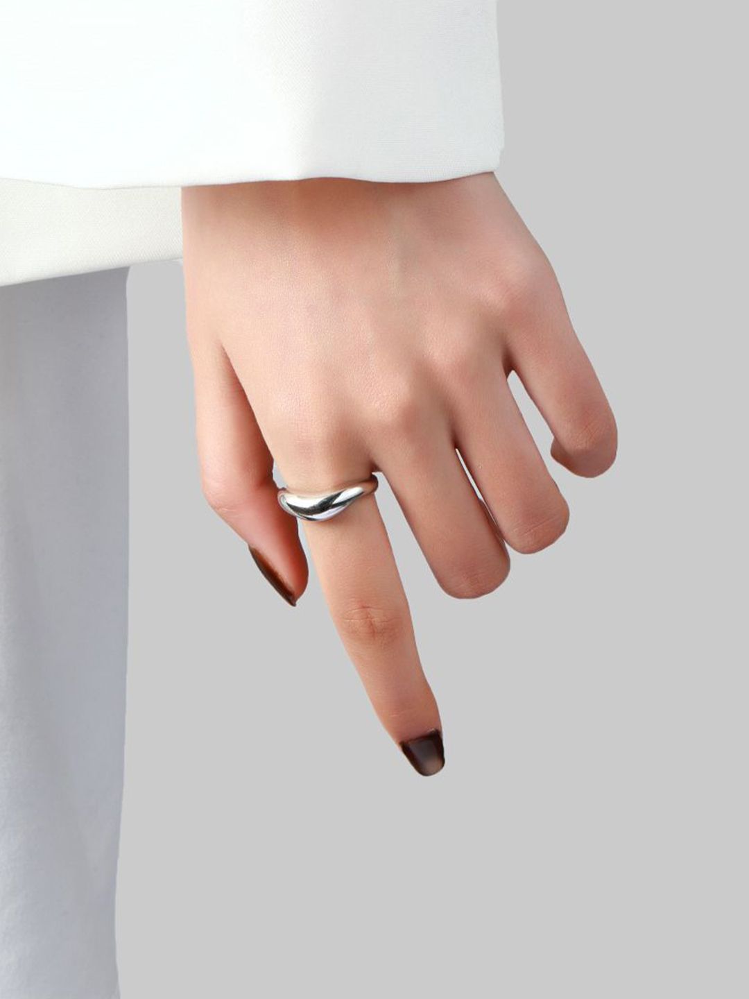 SALTY Women & Girls Molten Wave Silver Stylish Adjustable Finger Ring