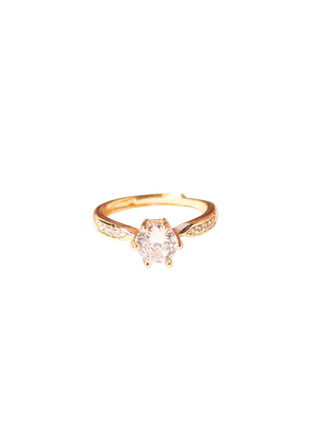 SALTY Gold-Tone Artificial Stone Studded Engagement Ring For Women & Girls