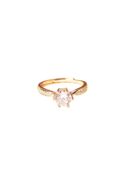 SALTY Gold-Tone Artificial Stone Studded Engagement Ring For Women & Girls