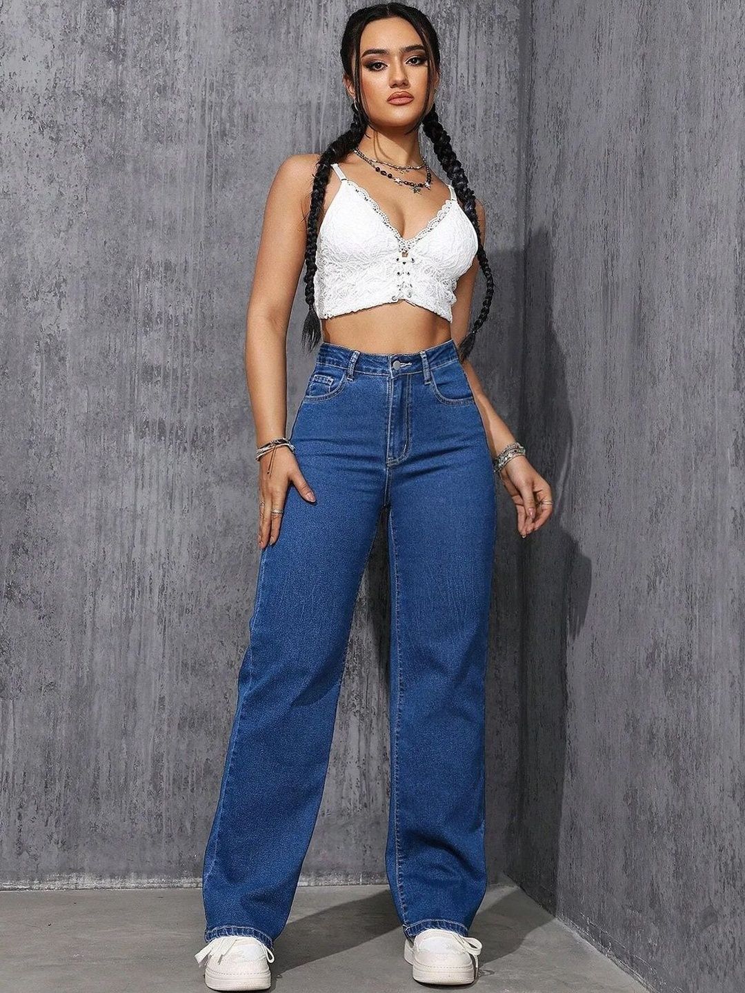 Women Classic Wide Leg High-Rise Stretchable Jeans