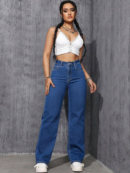 Women Classic Wide Leg High-Rise Stretchable Jeans
