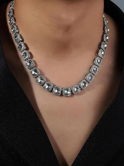 SALTY Men Stainless Steel Clavicle Diamond-Studded Necklace and Bracelet Set