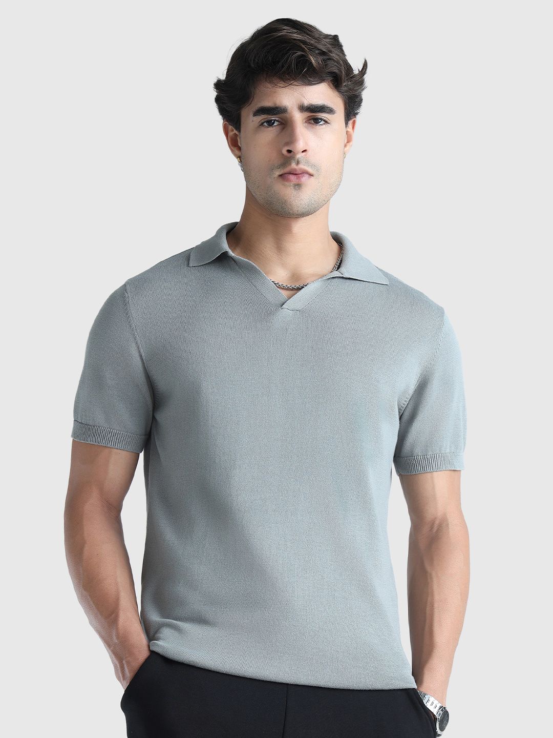 Men Solid Polo Collar Pure Cotton T-shirt