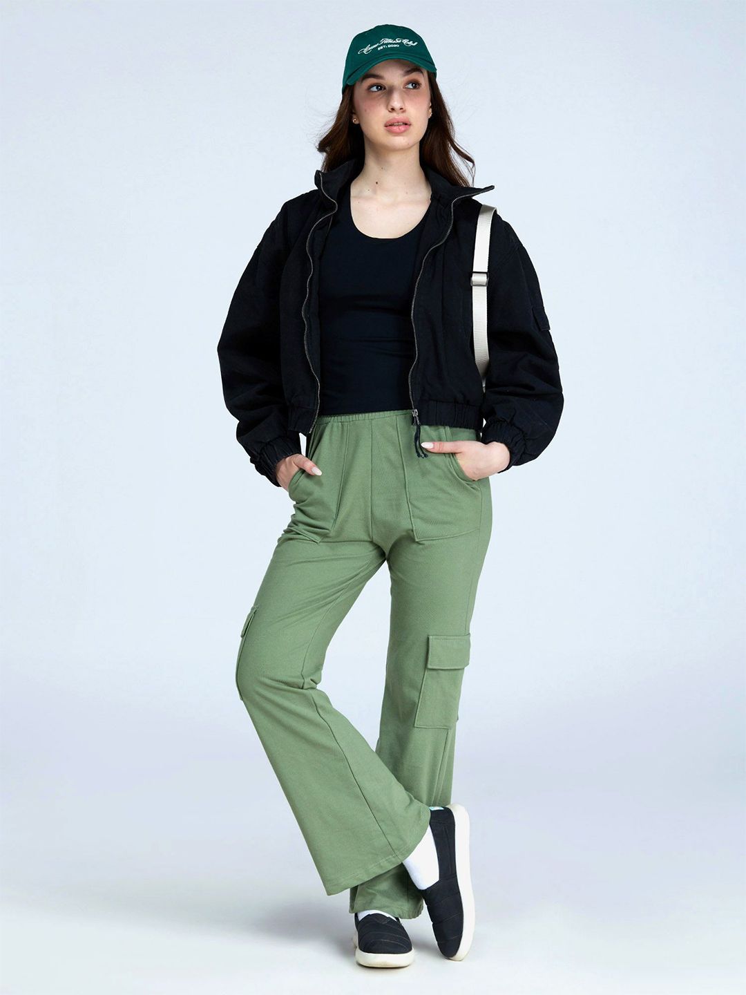 Olive Wide Cargo Joggers