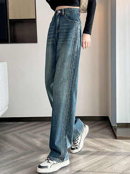 Women Wide Leg Slash Knee Jeans