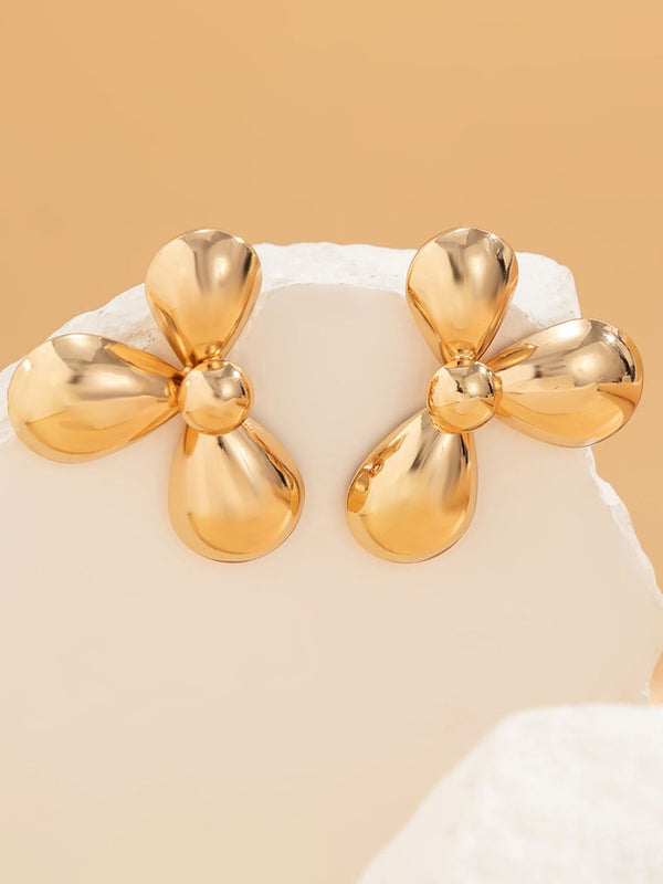 Gold-Plated Floral Chunky Drop Earrings