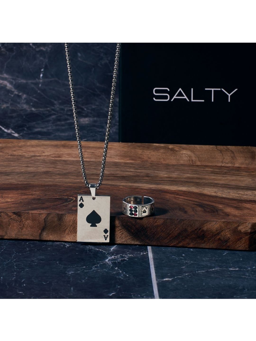 SALTY Maverick Ace Chain & Fortunes Card Ring Combo Jewellery Set