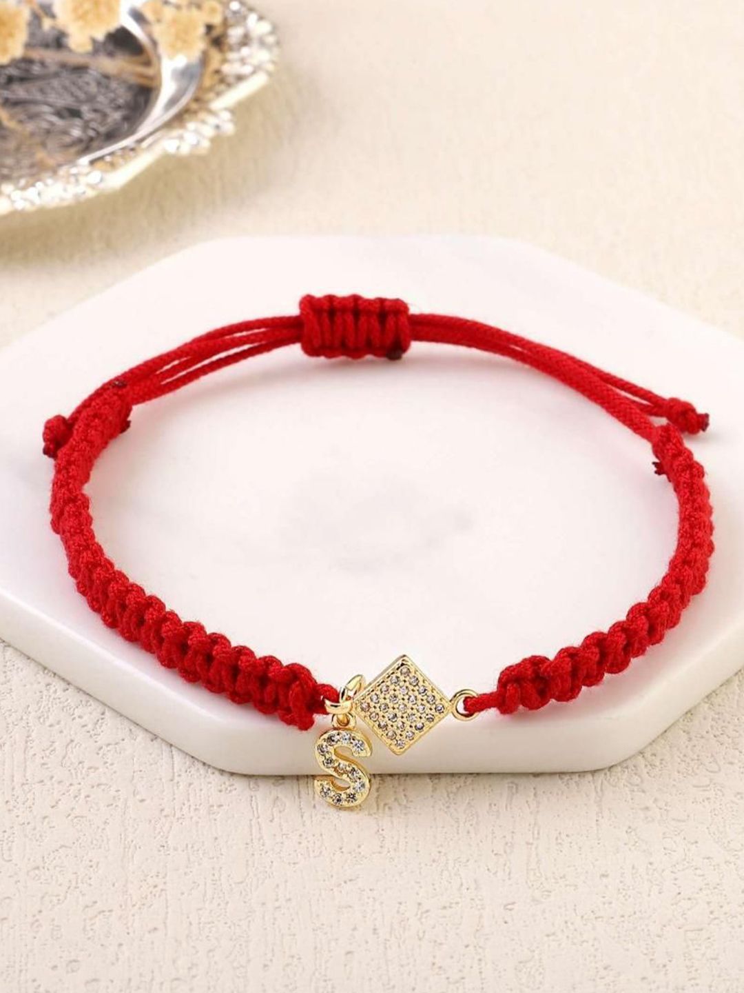 SALTY Women Stainless Steel Stone Studded Alphabet Y Wraparound Thread Bracelet