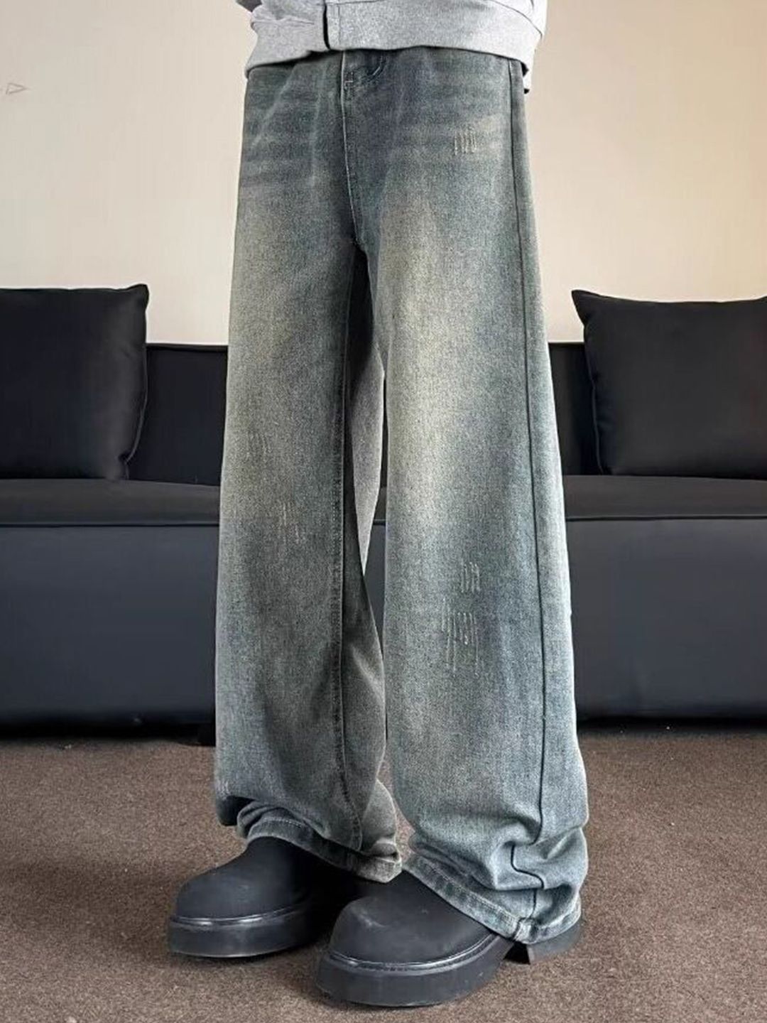 Men Wide Leg Mid-Rise Medium Shade Jeans