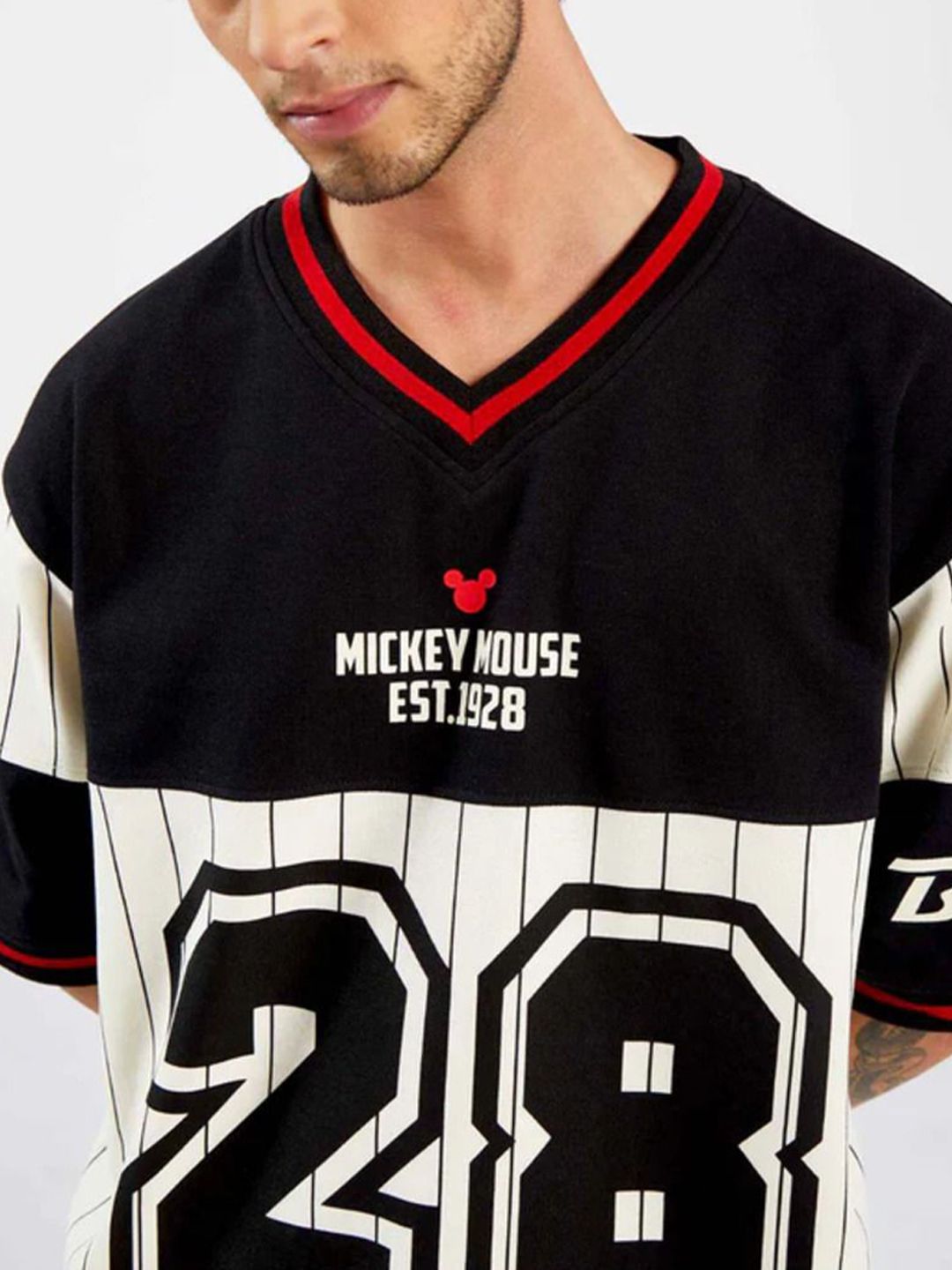 Original Mickey Printed V-Neck Pure Cotton Oversized T-shirt