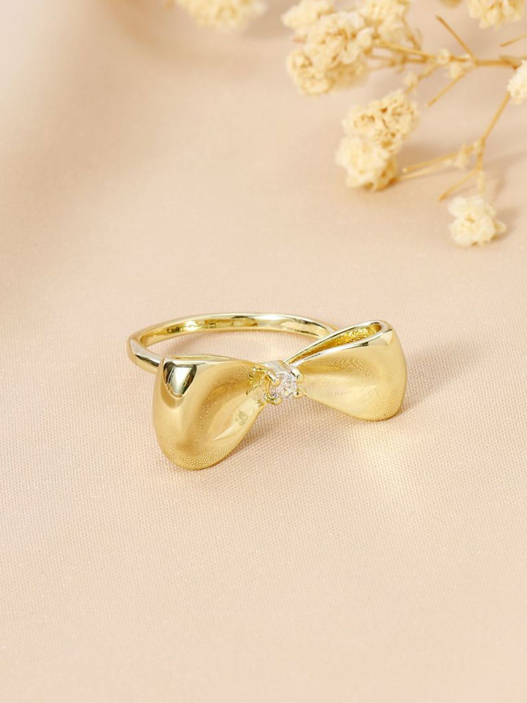 SALTY Women & Girls Gold-Plated Bow Studded Stylish Adjustable Finger Ring