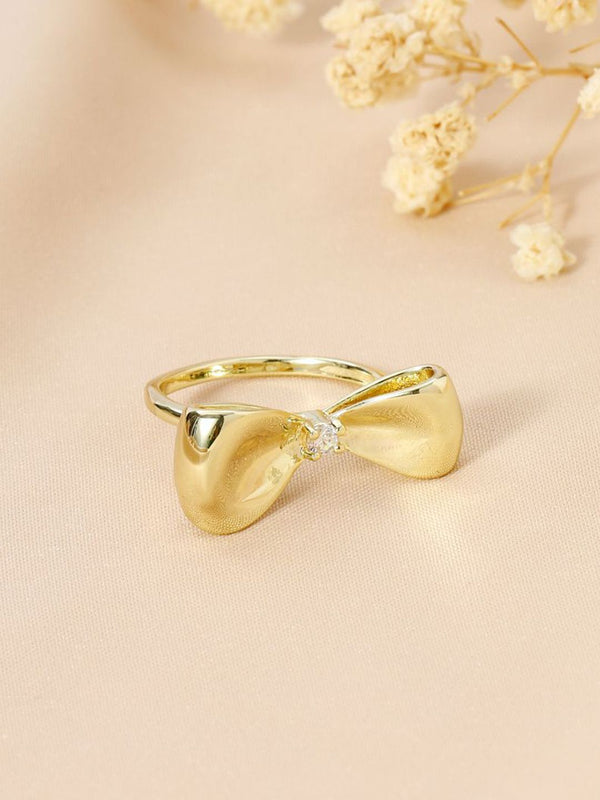 SALTY Women & Girls Gold-Plated Bow Studded Stylish Adjustable Finger Ring