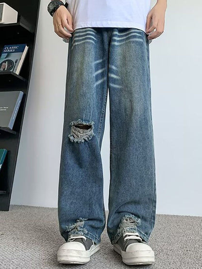 Men Wide Leg Mildly Distressed Jeans