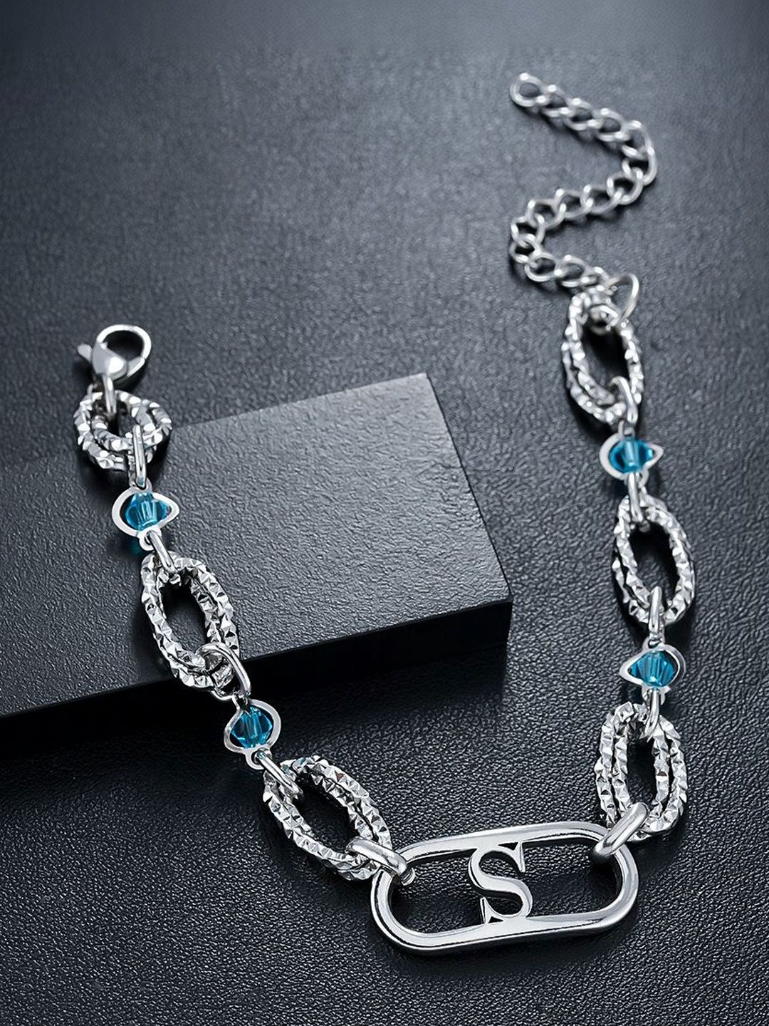 Men Antique Silver-Plated Link Bracelet