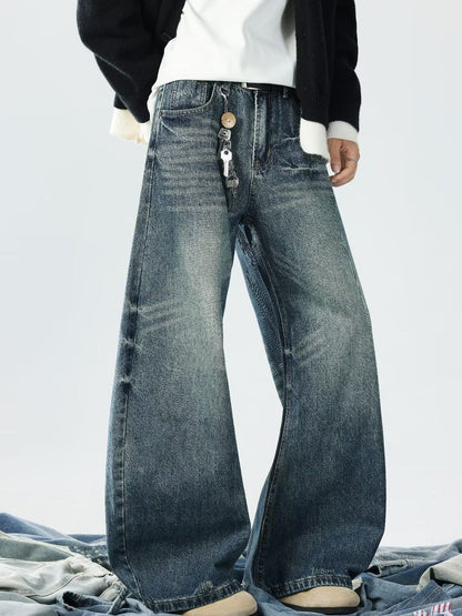 Men Wide Leg Mid-Rise Light Fade Jeans
