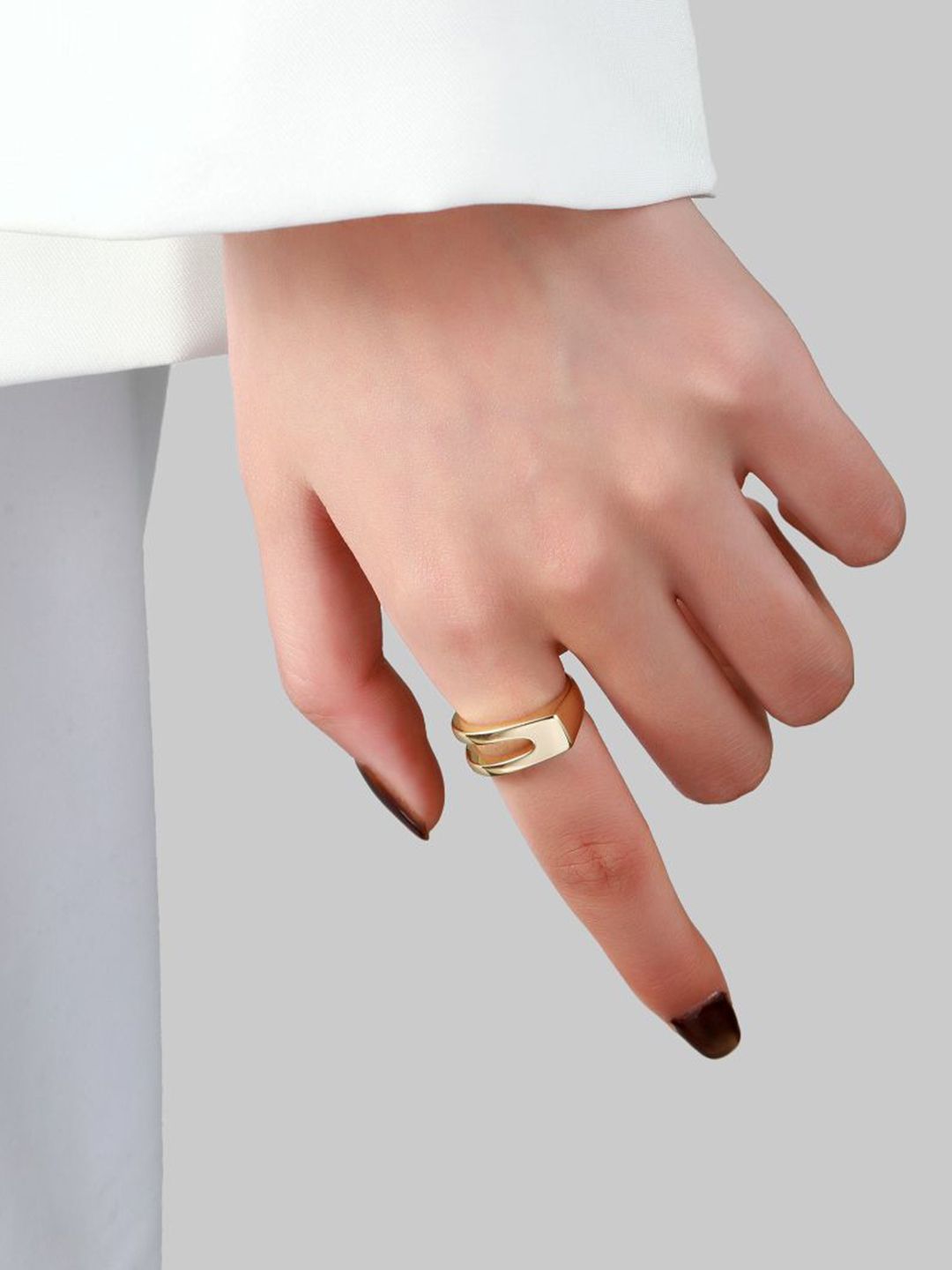 SALTY Women & Girls Stylish Adjustable Golden Signet Finger Ring