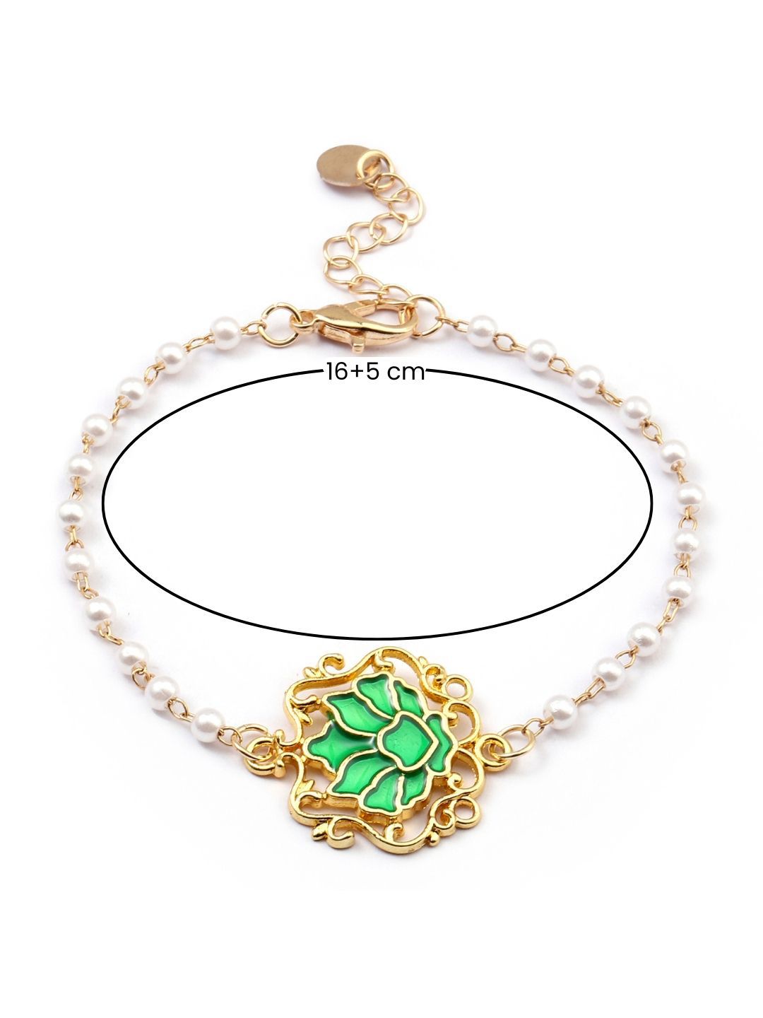 SALTY Pack of 2 Women Serenity Lotus Green Charm Gold Bracelet