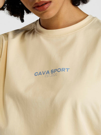 Women Cream Cava Sport Oversized Printed Cotton-Spandex Tee