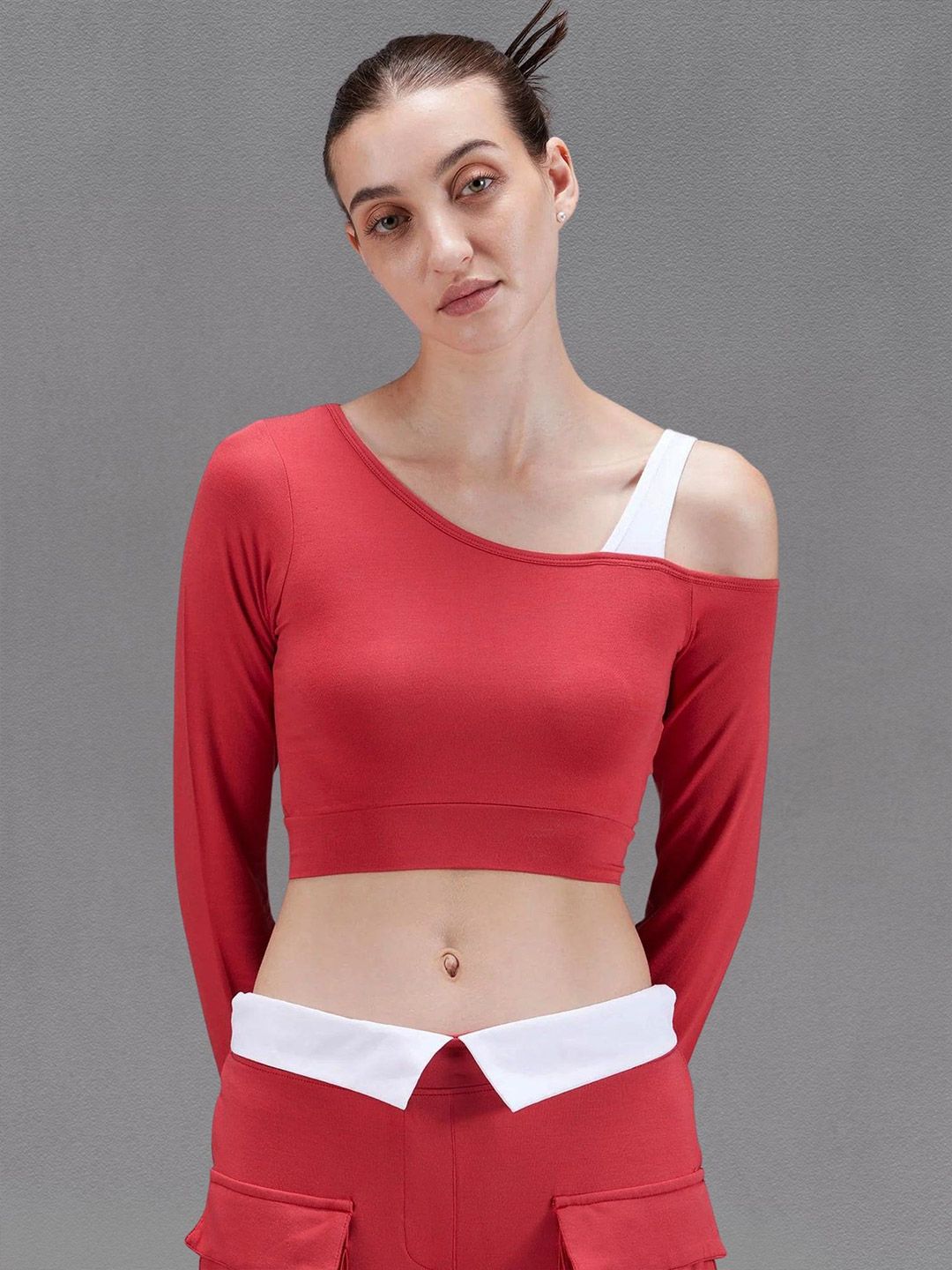 Red Whirl One Shoulder Top