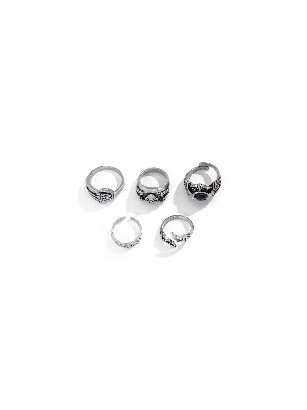 Men Set Of 5 Silver-Plated Finger Rings