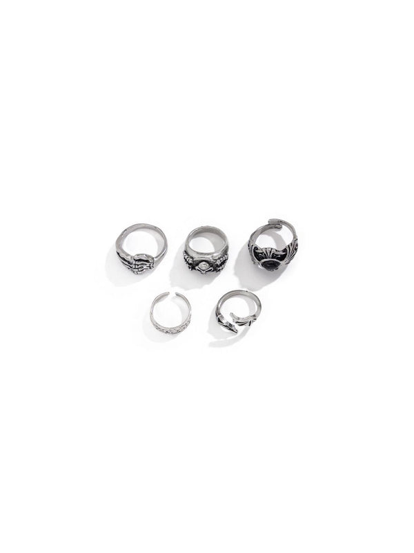 Men Set Of 5 Silver-Plated Finger Rings