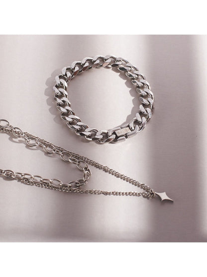 SALTY Men Stainless Steel Mono Chrome Classic Bracelet & Chain