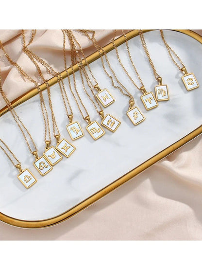 SALTY SALTY Gold & White Sign of the Stars Zodiac Aquarius Pendant With Chain