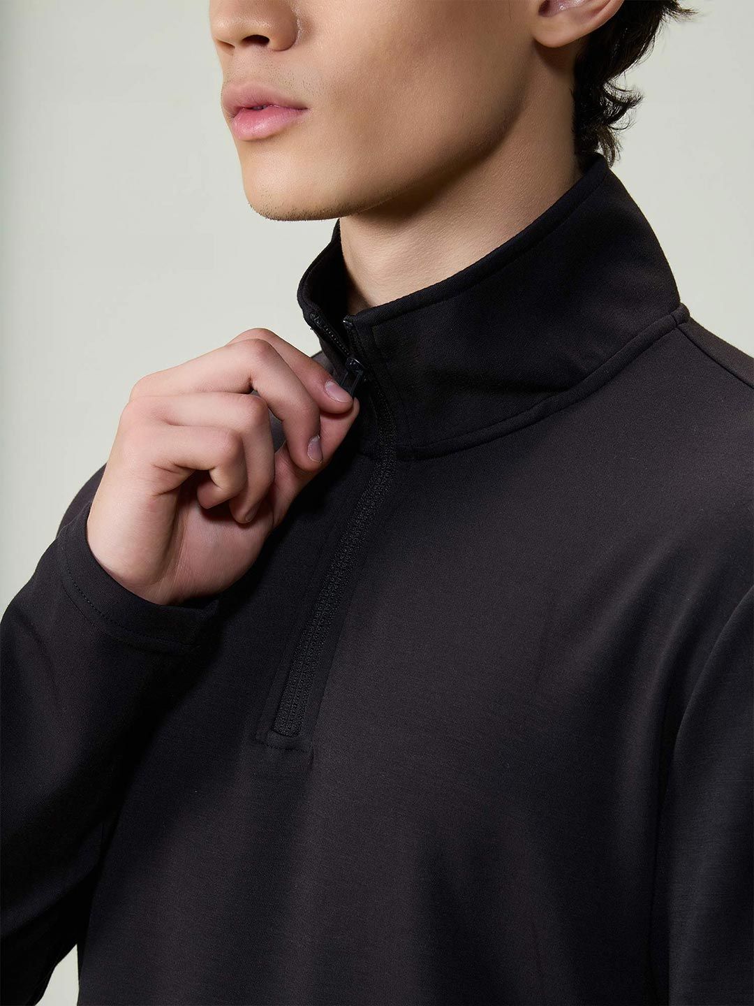 Men Cava Black Modal Quarter Zip Sweatshirt