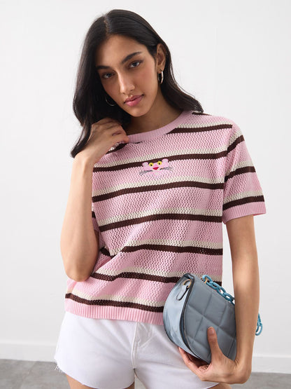 Women Pink Panther Multicolor Printed Cotton Relaxed T-Shirts