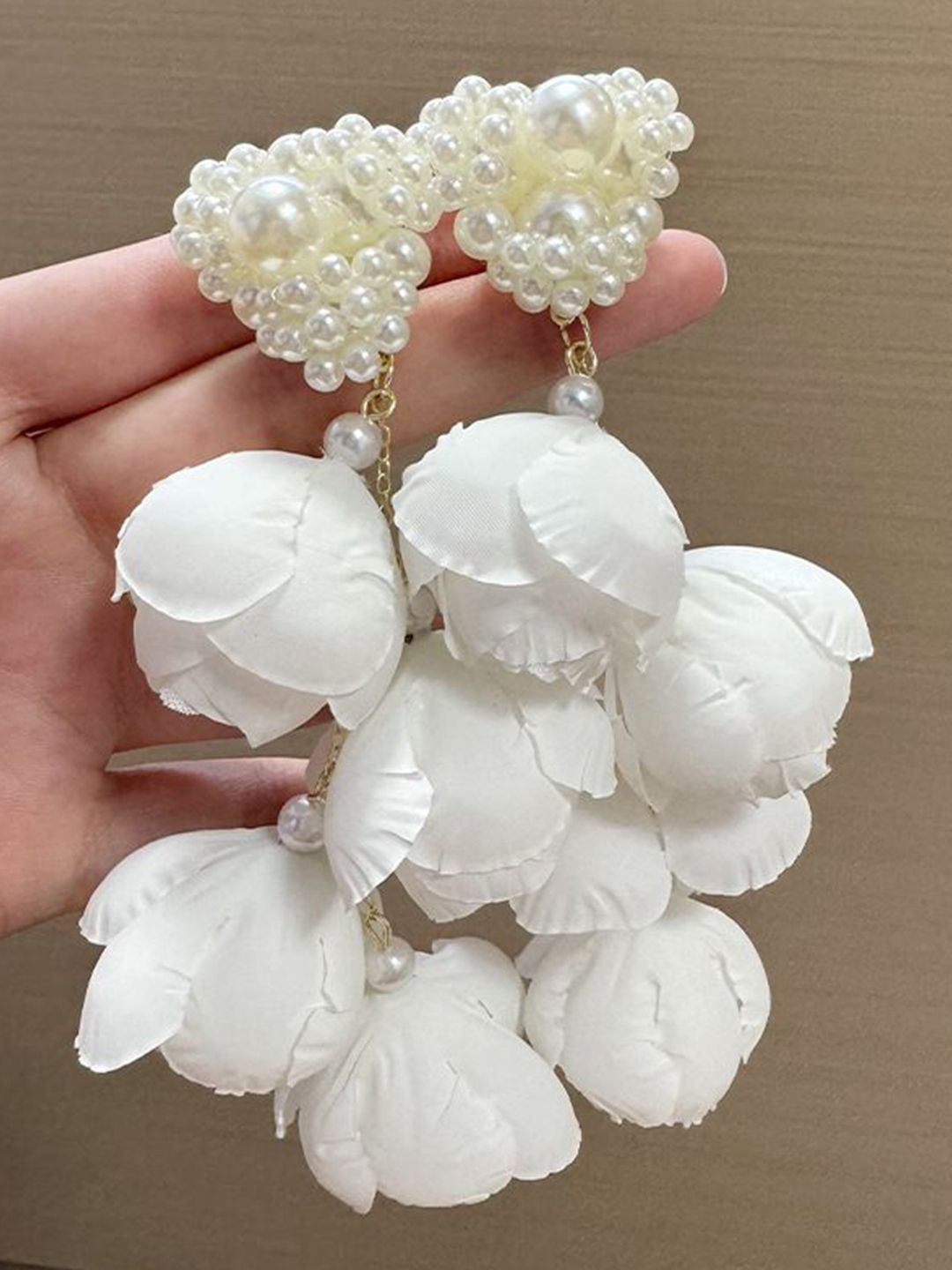 Artificial Beads Beaded Leaf Shaped Drop Earrings