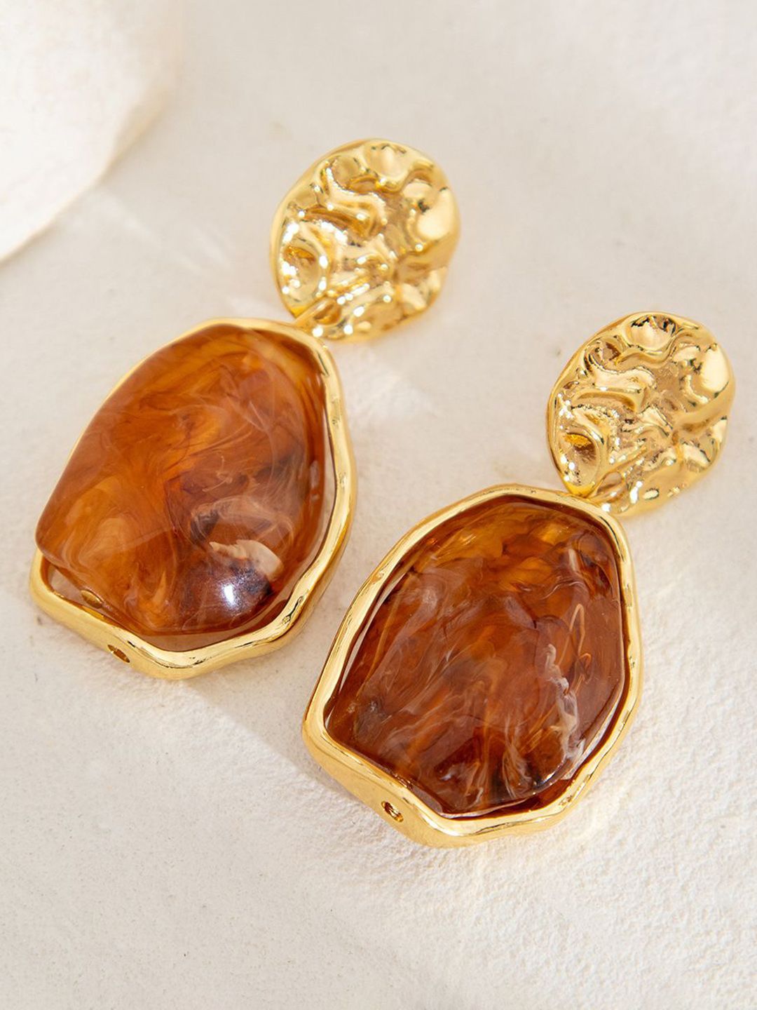Gold-Plated Oval Drop Earrings