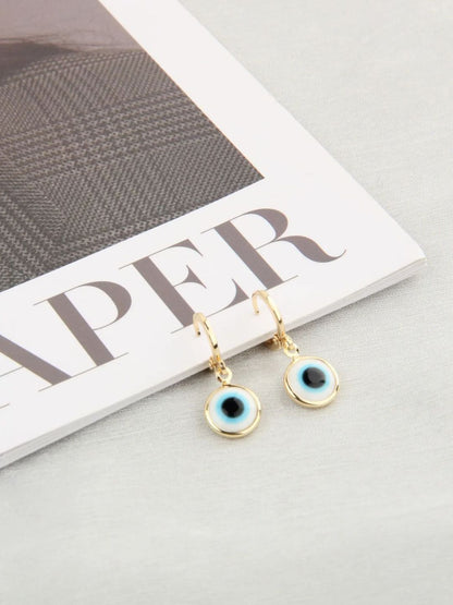 SALTY Pack of 2 Women Evil Eyes Gold Brim Wind Drop Earrings - Light Blue
