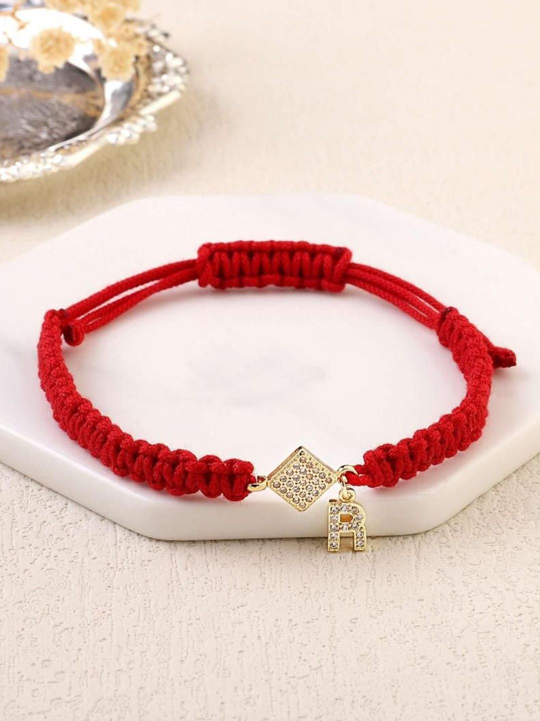SALTY Women Stainless Steel Stone Studded Alphabet D Wraparound Thread Bracelet