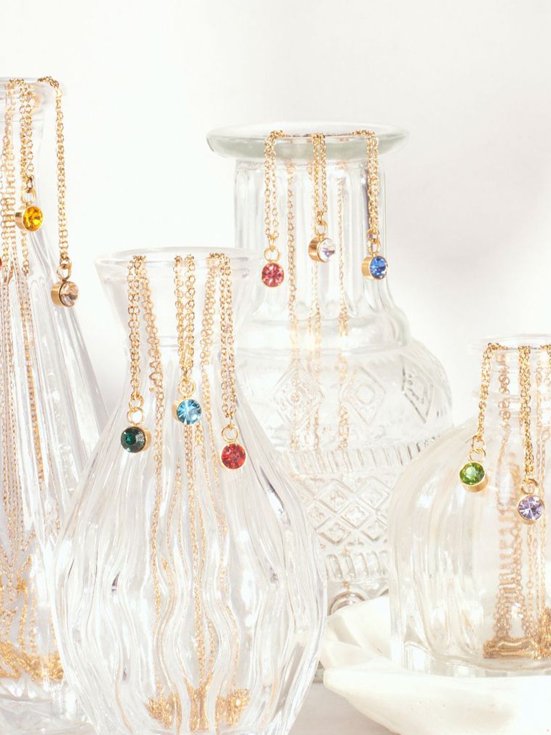 SALTY Crystal Stone Studded Aura Circular Shaped Pendant with Chain