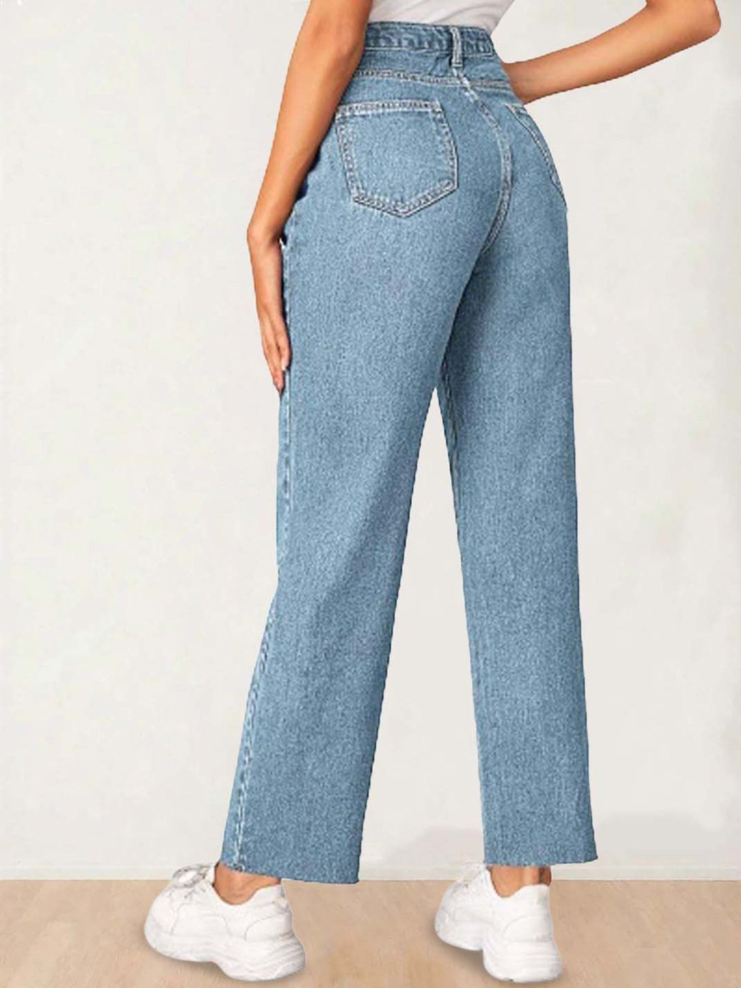 Women Straight Fit High-Rise Clean Look Stretchable Cotton Jeans