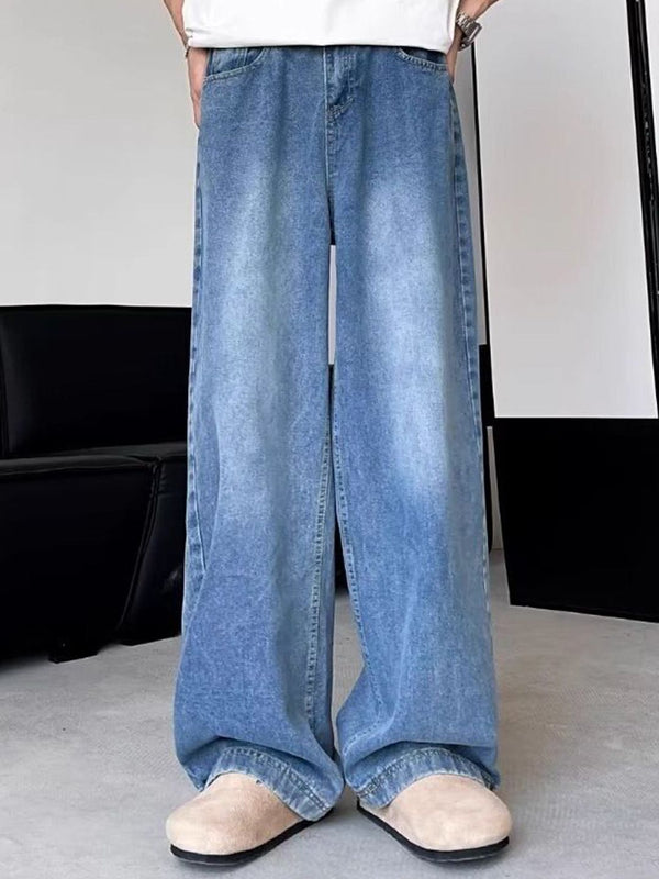 Men Wide Leg Mid-Rise Heavy Fade Jeans