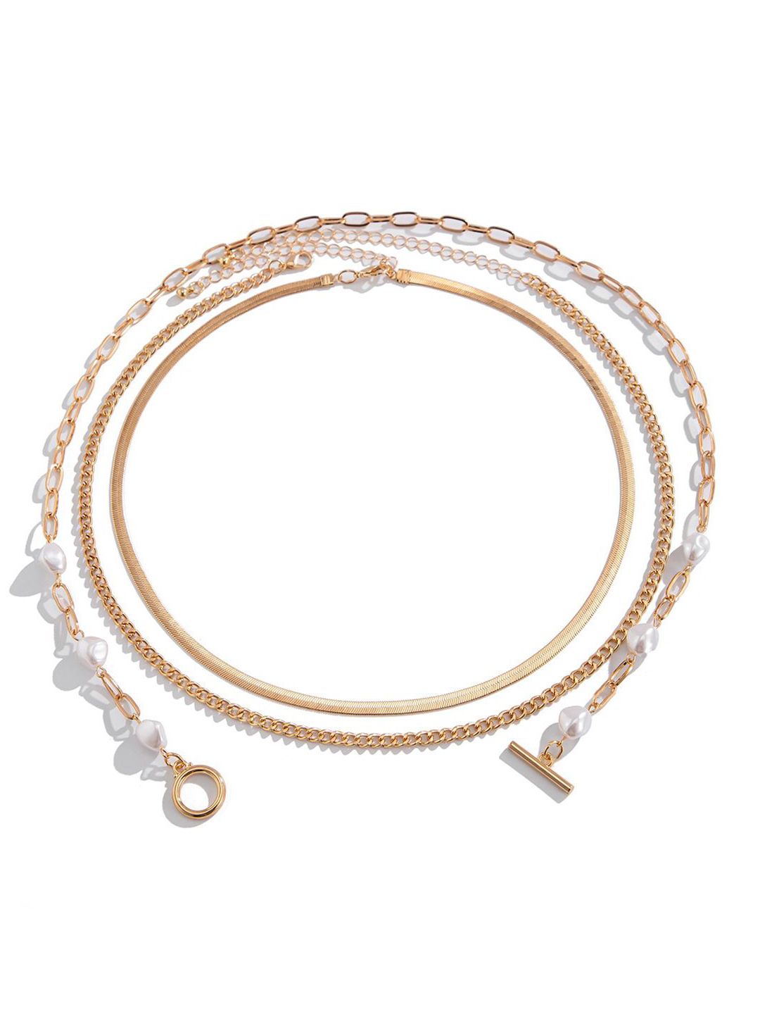 SEt Of 3 Gold-Plated Artificial Baeded MInimal Necklace