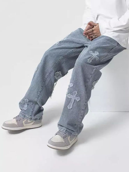 Men Baggy Fit Light Faded Jeans