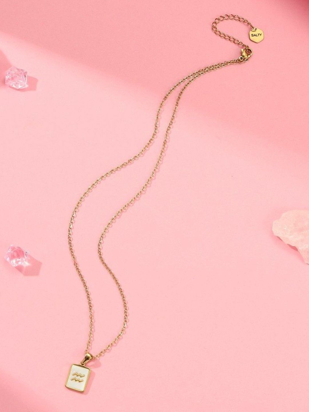 SALTY SALTY Gold & White Sign of the Stars Zodiac Aquarius Pendant With Chain