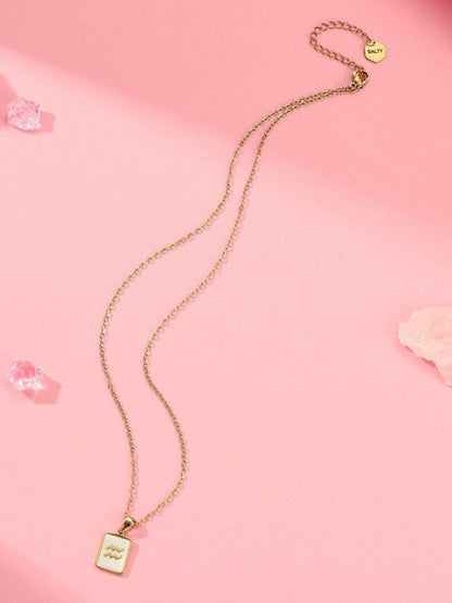 SALTY SALTY Gold & White Sign of the Stars Zodiac Aquarius Pendant With Chain