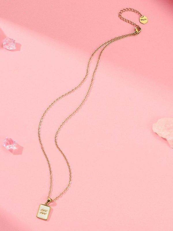 SALTY SALTY Gold & White Sign of the Stars Zodiac Aquarius Pendant With Chain