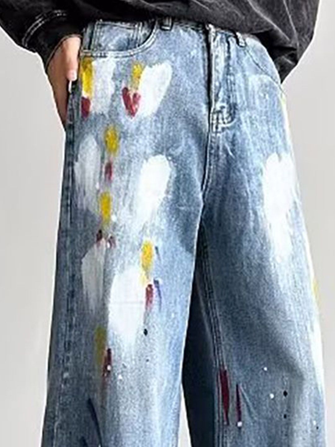 Men Wide Leg Light Fade Jeans