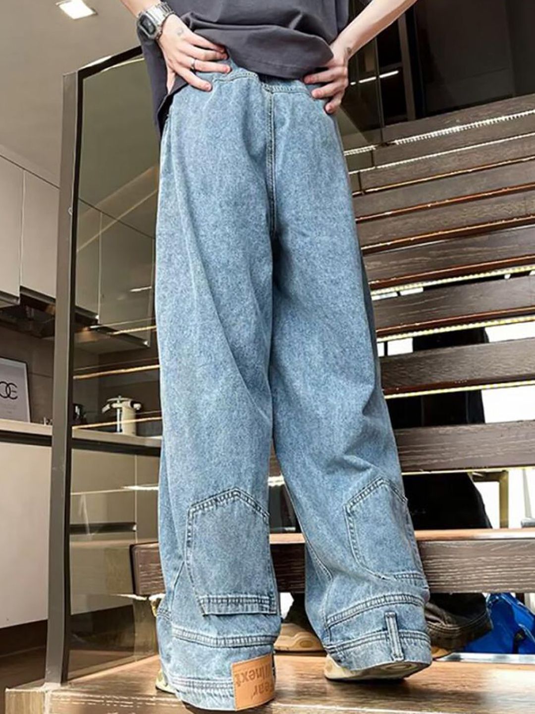 Men Wide Leg Light Fade Jeans