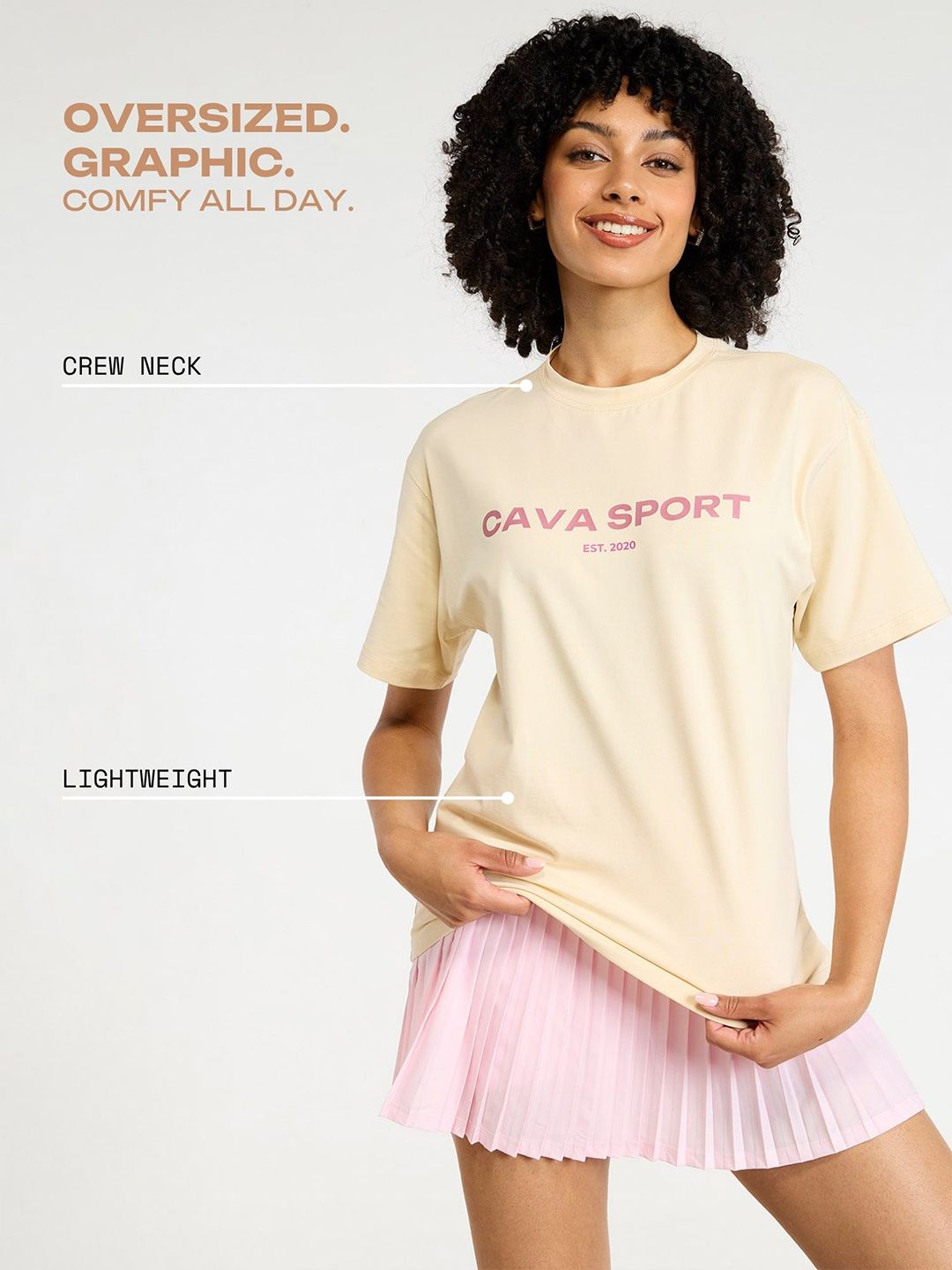 Women Cream Love All Oversized Printed Cotton-Spandex Tee