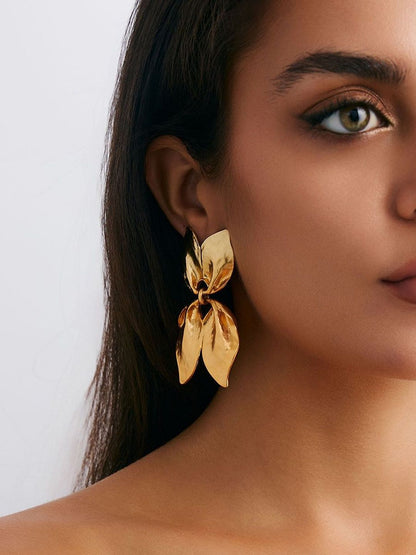 Women Gold-Plated Leaf Shaped Studs Earrings