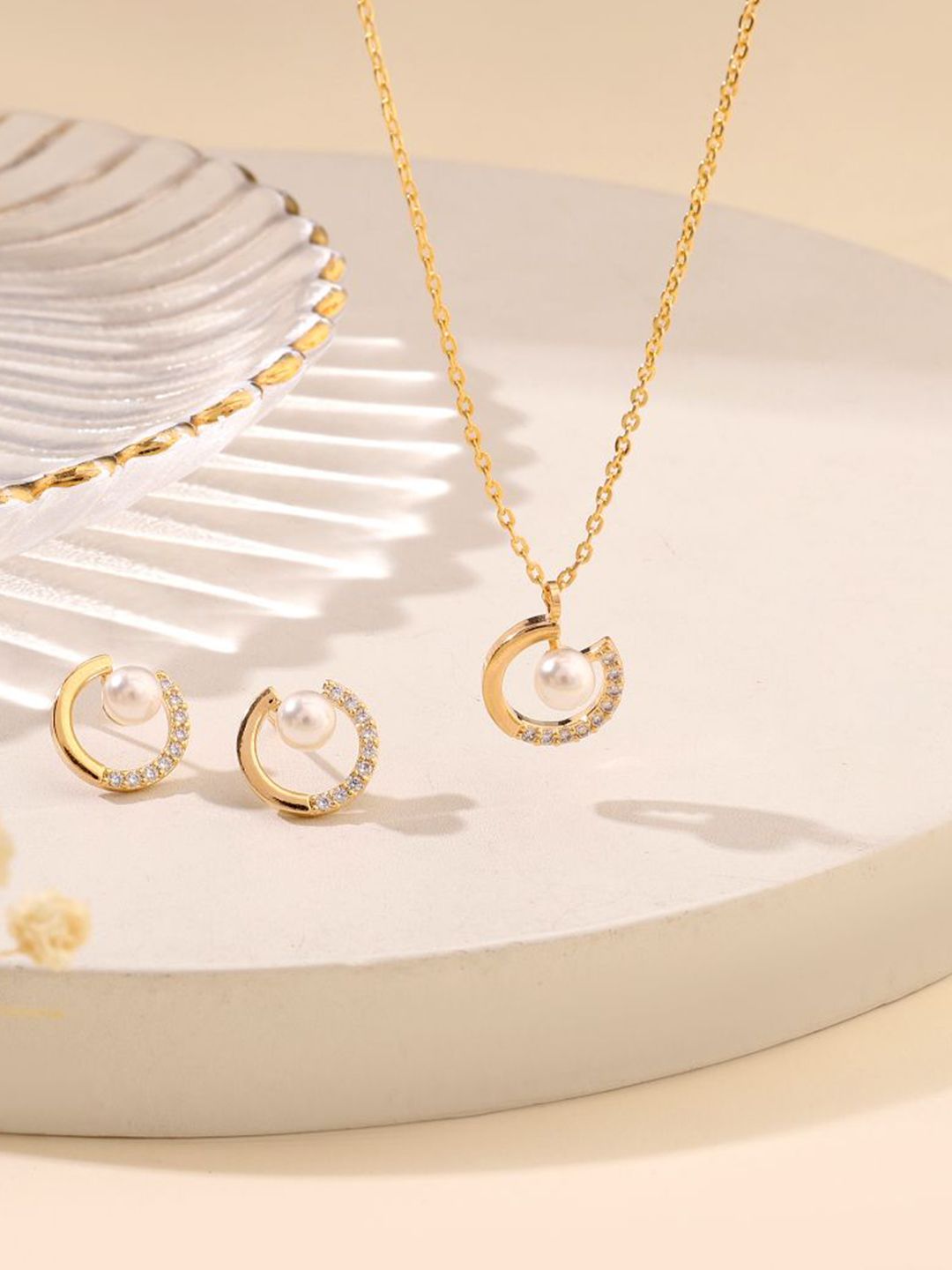SALTY Gold-Plated Beaded Necklace and Earrings