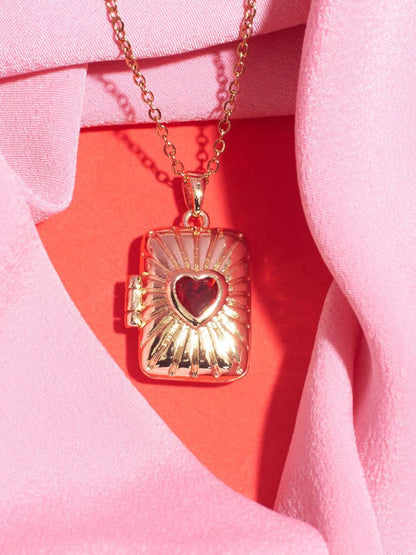 SALTY Sunburst Red Heart Pendant With Neck Chain For Women & Girls